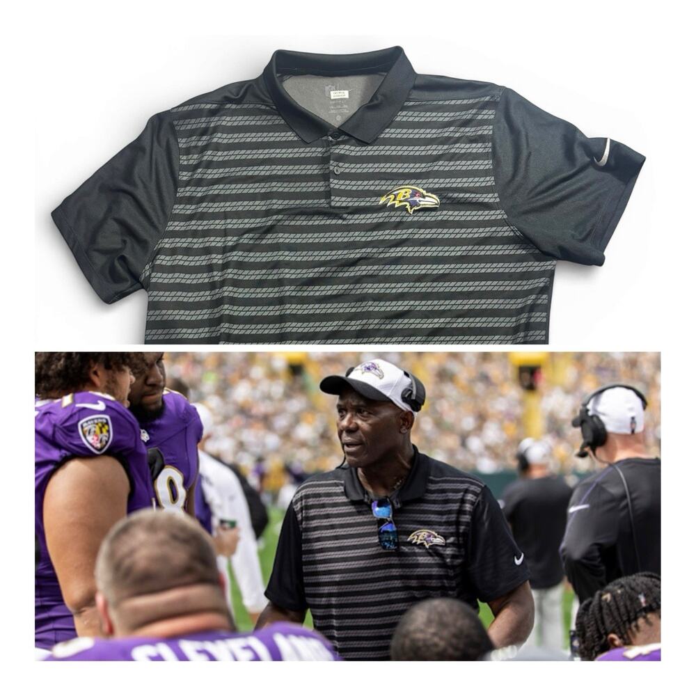 Baltimore Ravens Coach Worn / Game Issue Nike Dri-fit Black Polo Shirt Size XXL